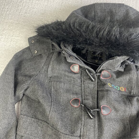 Coogi Coat Women XL Black Faux Fur Removable Hood Parka Jacket Anorak *READ* - Picture 3 of 16